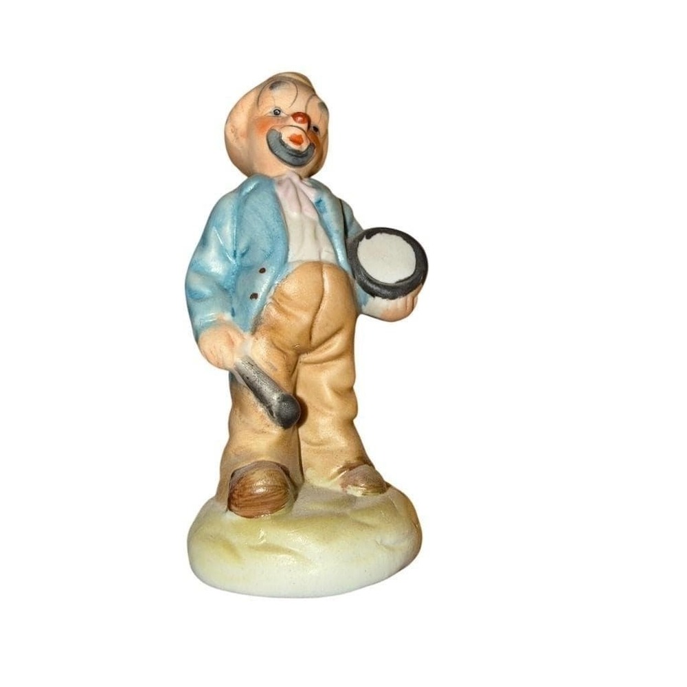 Vintage Clown Figurine with‎ Drum & Mallet Multicolor 5 in Hand Painted